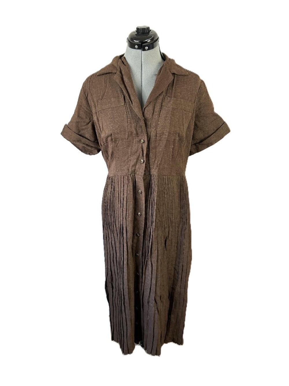 Vintage Jeri Lynn Fashions Work Dress 40's 50's Brown Pleated